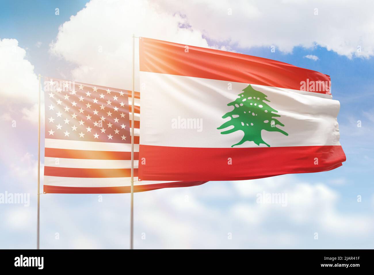 Usa And Lebanon Flag Hi Res Stock Photography And Images Alamy Sunny Blue Sky And Flags Of Lebanon And Usa 2JAR41F 
