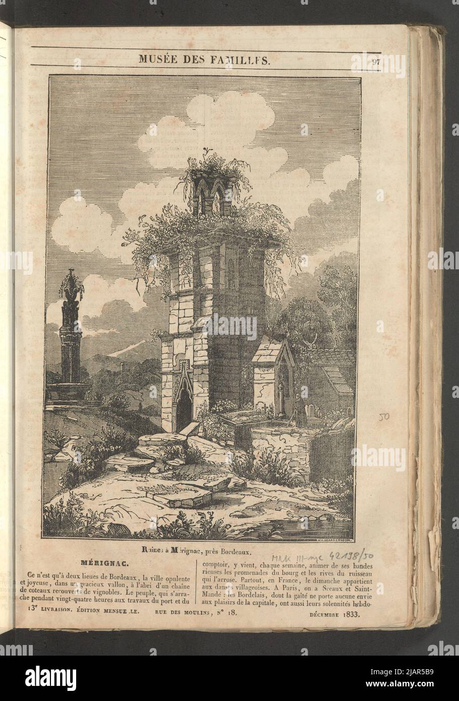 Notebook 13, December 1833 Ruins a Merignac, Pres Bordeaux Illustration for the article Merignac in: Museum of families, evening reading. T. 1. (Year 1 and 2) Paris, [1833 1834]. unknown Stock Photo