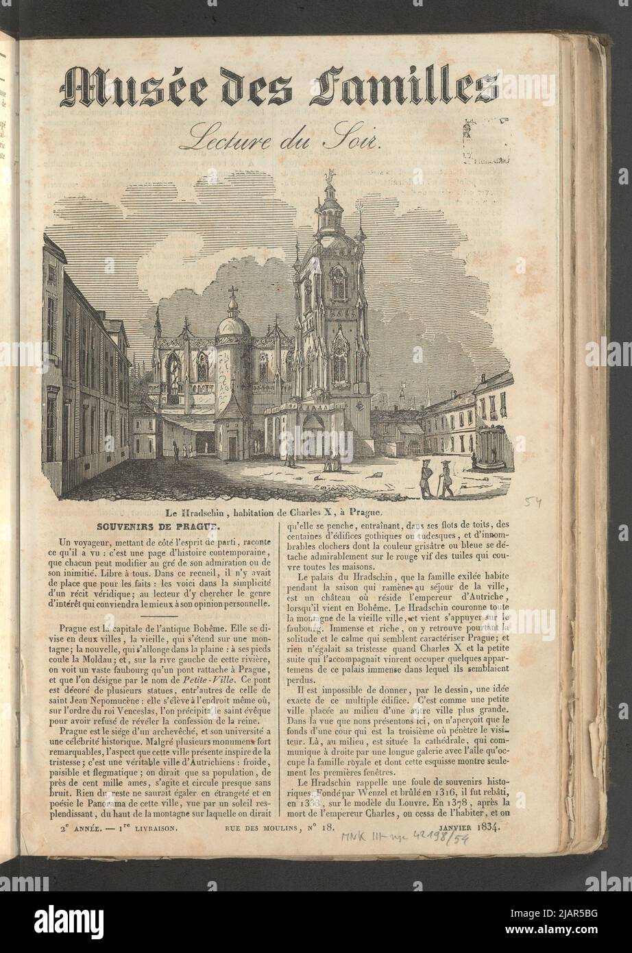 Yearbook 2, Zeszyt 1, January1834 Hradczany, Karol X Castle in Prague, illustration for the article Souvenirs de Prague in: Musee des Familles, Lecture du Soir. T. 1. (year 1 and 2) Paris, [1833 1834]. unknown Stock Photo