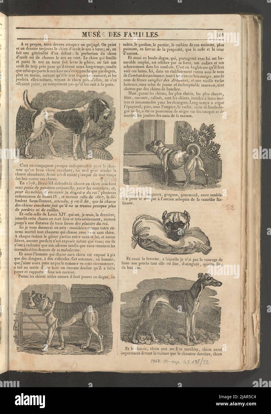 Notebook 13, December1833 6 Images of Dogs, 6 illustrations for the article Dogs by Alphonse Karr in: Musee des Familles, evening reading. T. 1. (Year 1 and 2) Paris, [1833 1834]. unknown Stock Photo