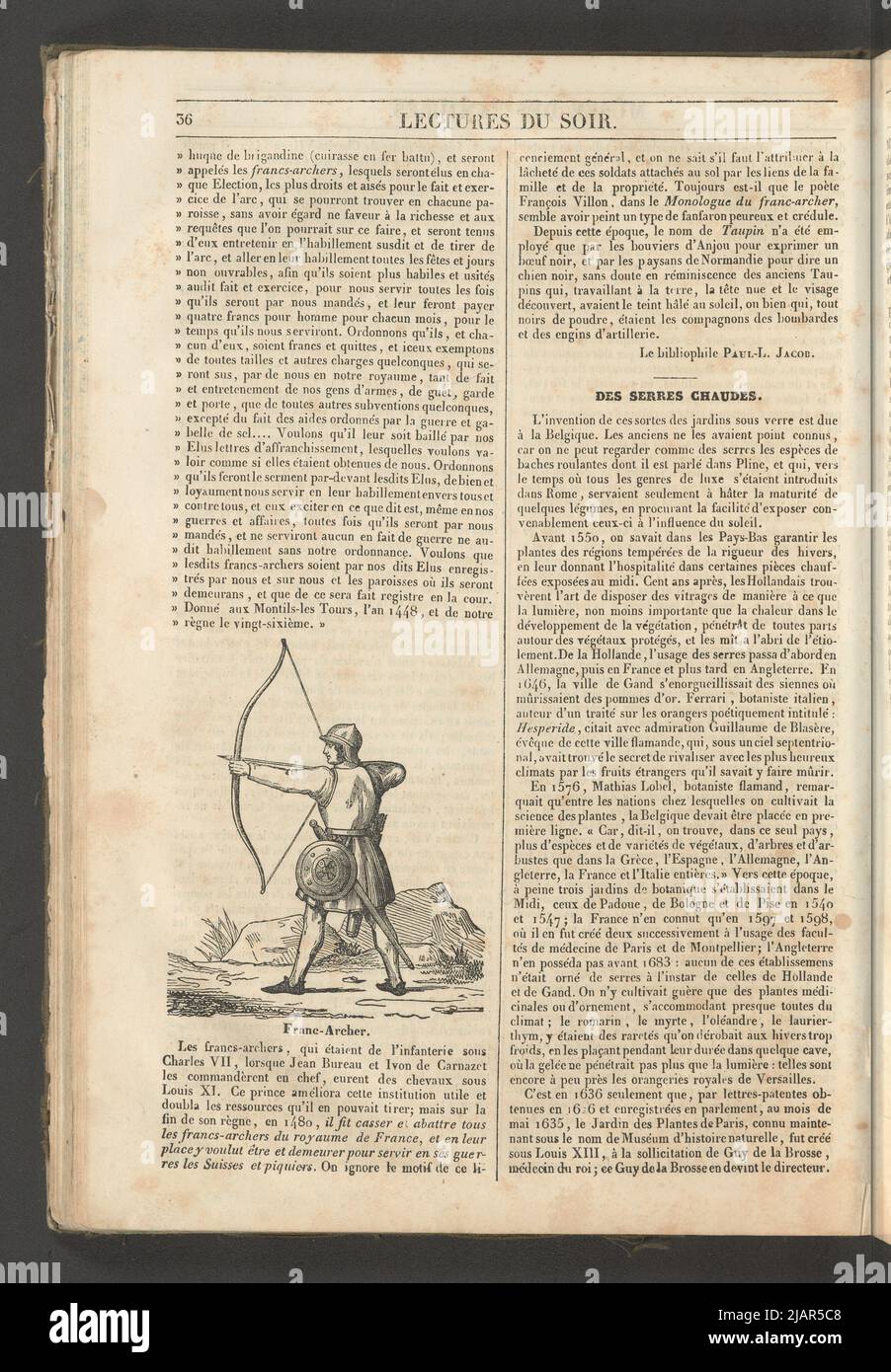 Yearbook 2, notebook 5, January 1834 French Archer, Illustration for the article Les Francs Taupins in: Musee des Familles, evening reading. T. 1. (Year 1 and 2) Paris, [1833 1834]. unknown Stock Photo