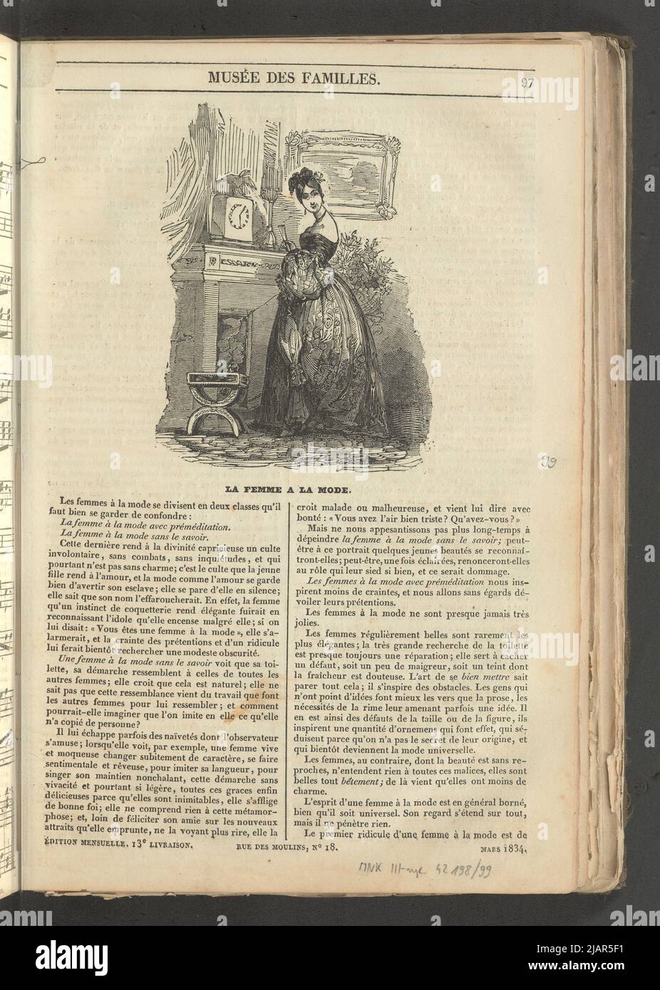 Yearbook 2, notebook 13, March 1834 Fashionable Lady, Illustration for the article The fashion has fashion in: Museum of families, evening reading. T. 1. (Year 1 and 2) Paris, [1833 1834]. unknown Stock Photo