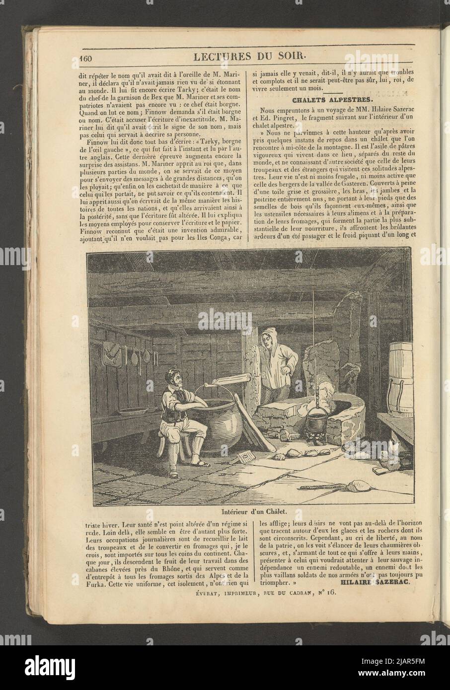 Yearbook 2, notebook 19, May 1834 The interior of a wooden hut, illustration for the article Chalans Alpestres in: Musee des Familles, Lecture du Soir. T. 1. (year 1 and 2) Paris, [1833 1834]. unknown Stock Photo