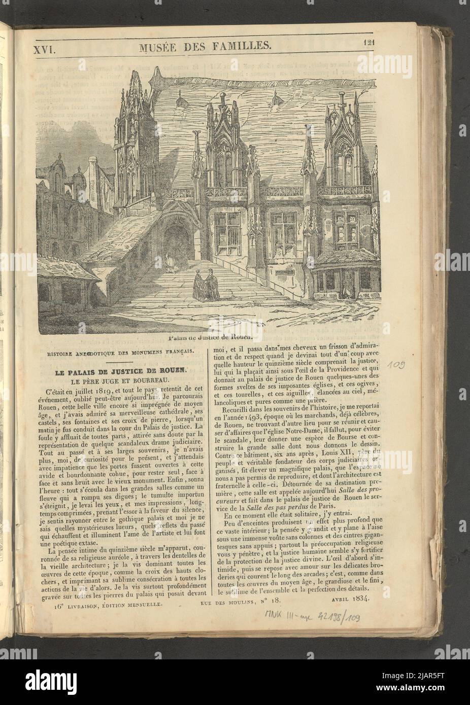 Yearbook 2, notebook 16, April 1834 Palace of Justice in Rouen, Illustration for the article The Rouen courthouse in: family museum, evening reading. T. 1. (Year 1 and 2) Paris, [1833 1834]. unknown Stock Photo