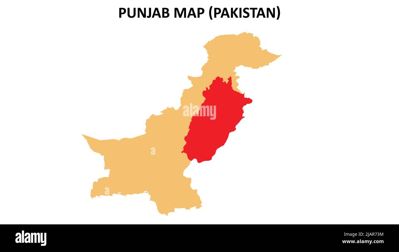 Punjab map highlighted on Pakistan map. Punjab map on Pakistan. Stock Vector