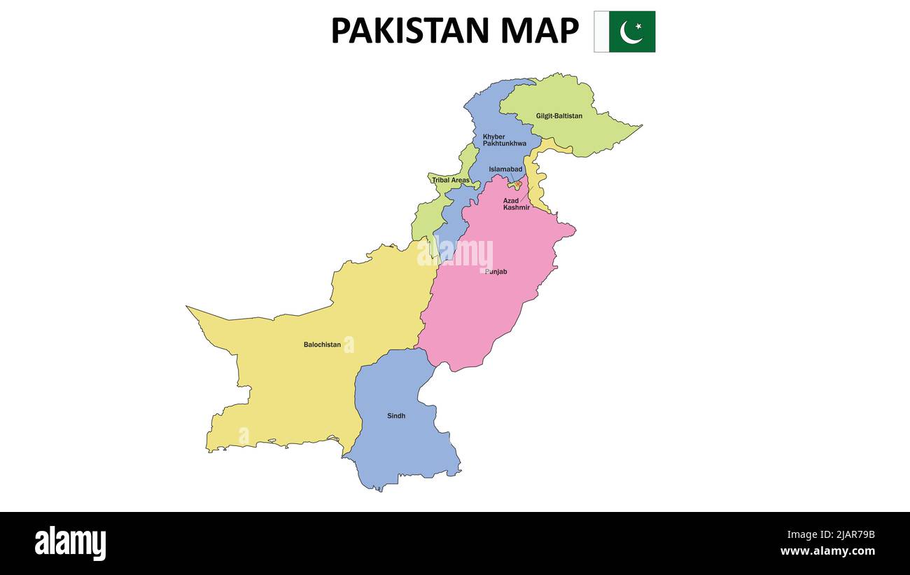 Pakistan Map. Pakistan Map with color background and all states name. Stock Vector