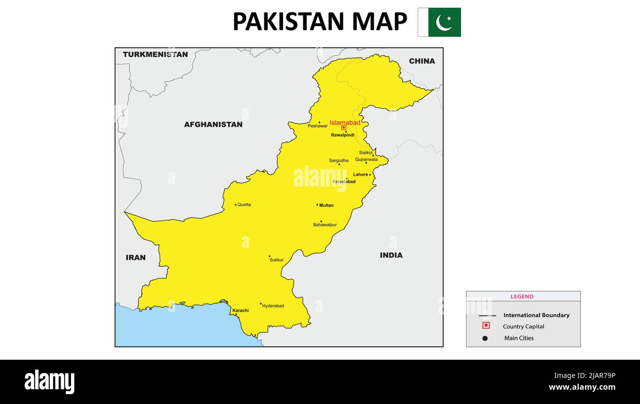 Pakistan map. Political map of Pakistan. Pakistan Map with yellow color. Stock Vector