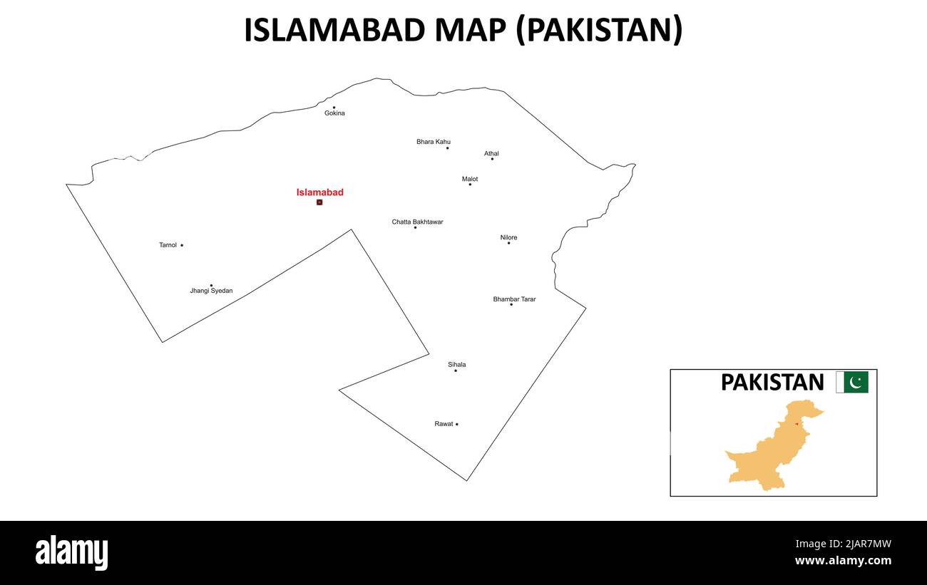 Islamabad Map. Islamabad Map of Pakistan with color background and all states names. Stock Vector