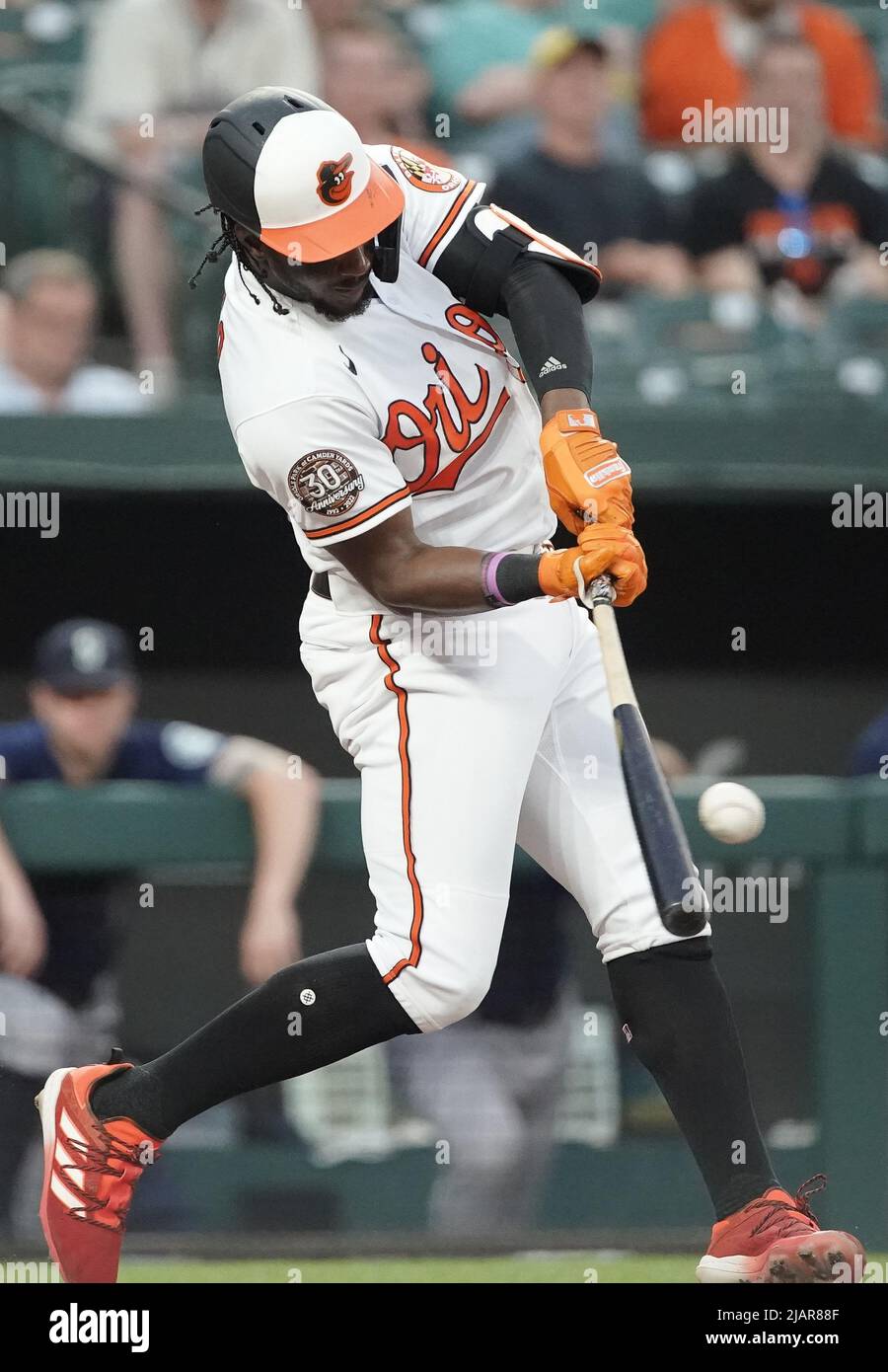 BALTIMORE, MD - MAY 31: Baltimore Orioles shortstop Jorge Mateo (3) during  a MLB game between the Baltimore Orioles and the Seattle Mariners, on May  31, 2022, at Orioles Park at Camden