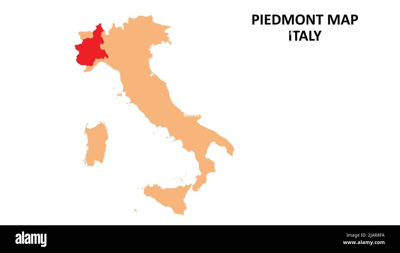 Piedmont regions map highlighted on Italy map. Stock Vector