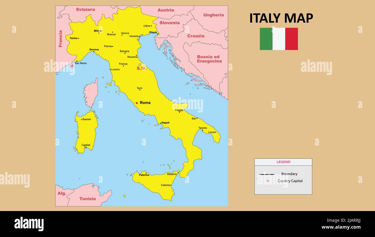 Italy map. Political map of Italy. Italy Map with yellow color. Stock Vector