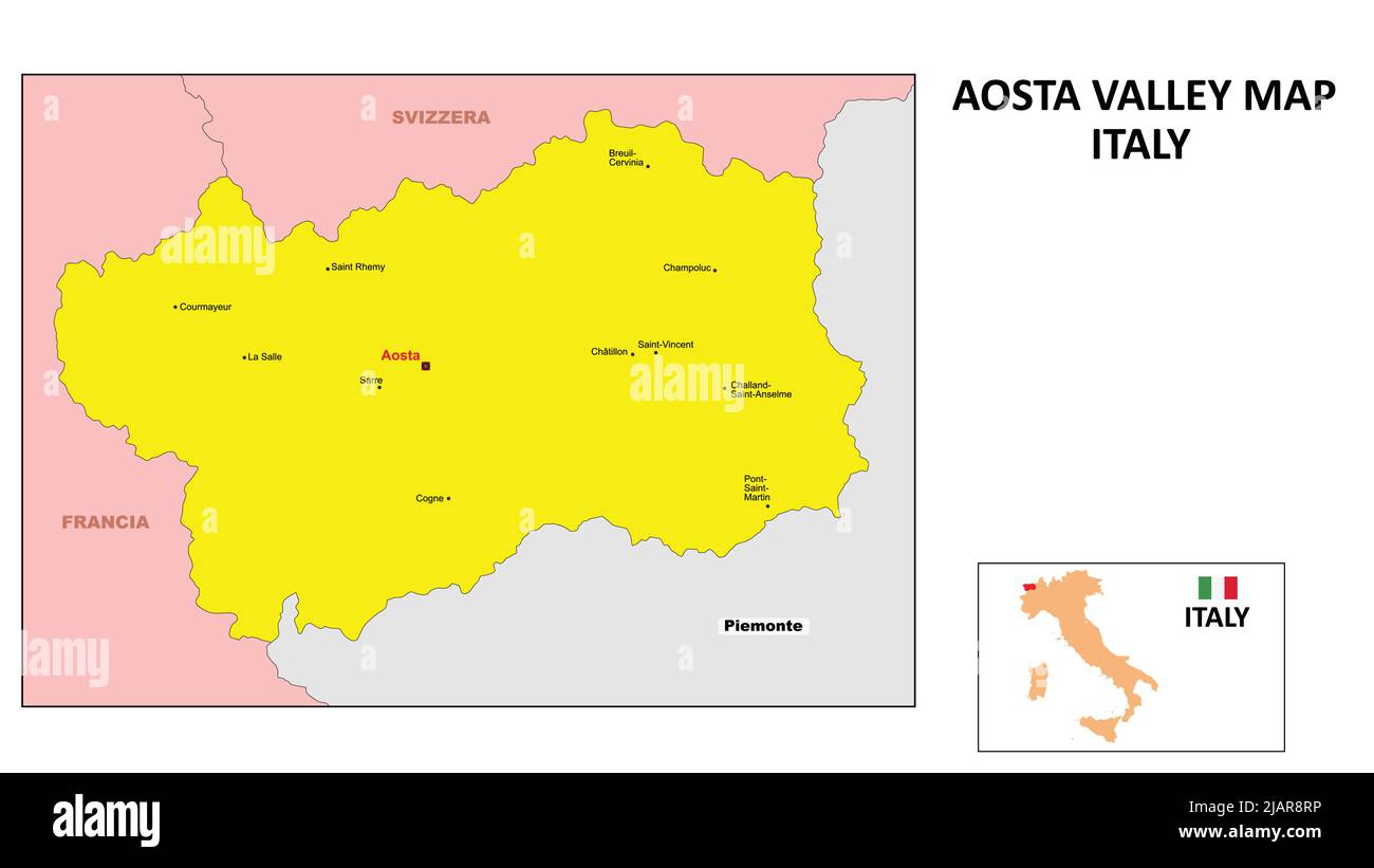Aosta Valley Map. State and district map of Aosta Valley. Political map of Aosta Valley with the major district Stock Vector