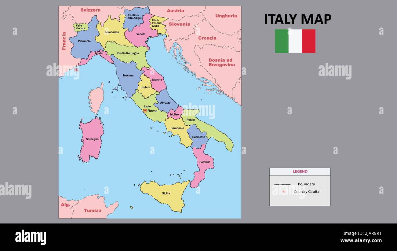 Italy Map. Colorful Italy Map with neighboring countries names and borders. Stock Vector