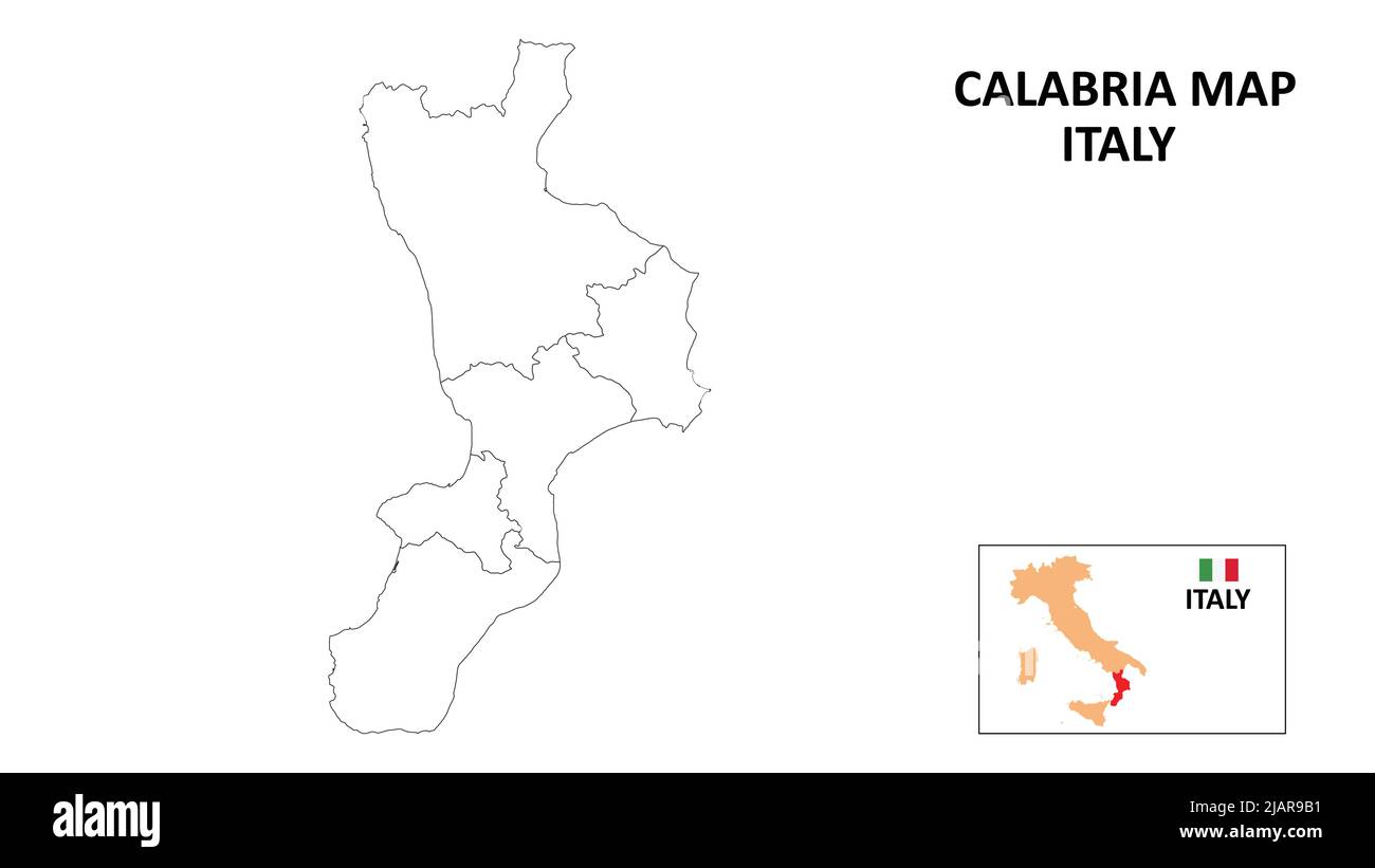 Calabria Map. State and district map of Calabria. Political map of Calabria with outline and