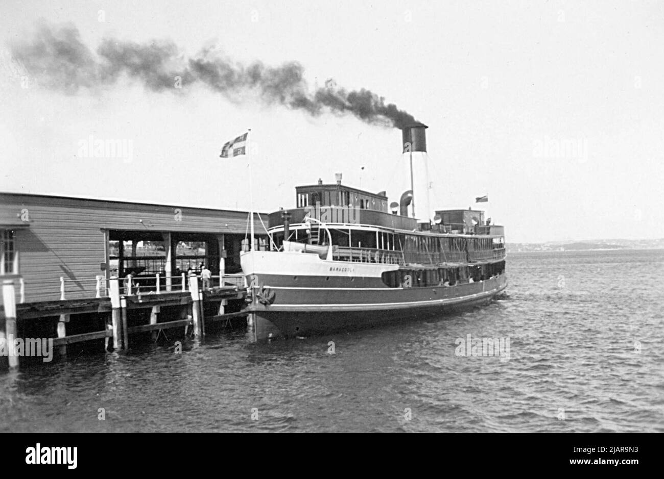 Sydney ferry BARAGOOLA (built 1922) at Manly Wharf as a steamer ca. 1951 Stock Photo