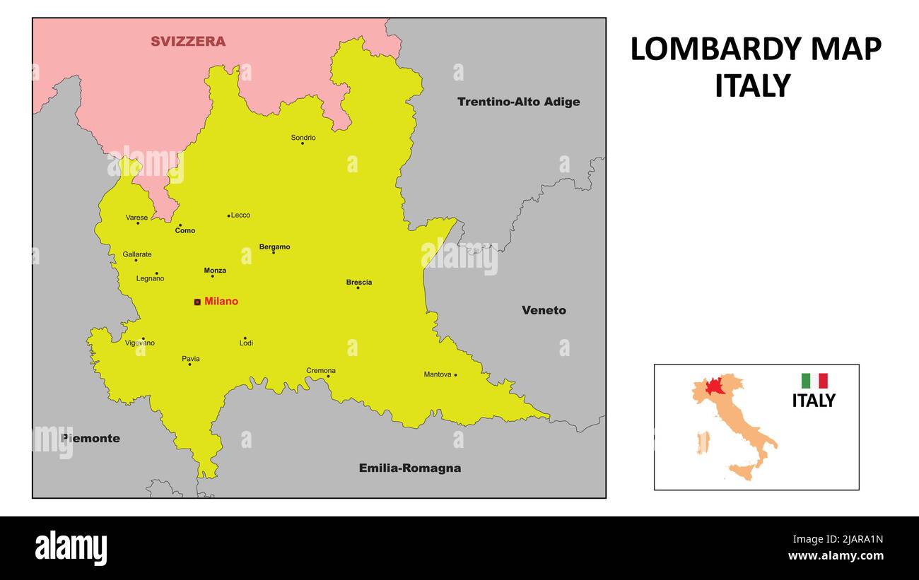 Lombardy Map. State and district map of Lombardy. Political map of Lombardy with the major district Stock Vector