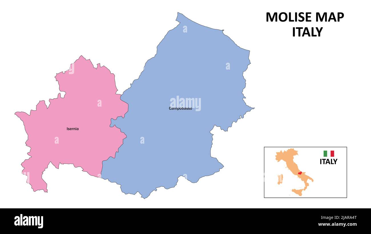 Molise Map. District map of Molise in District map of Molise in color with capital. Stock Vector