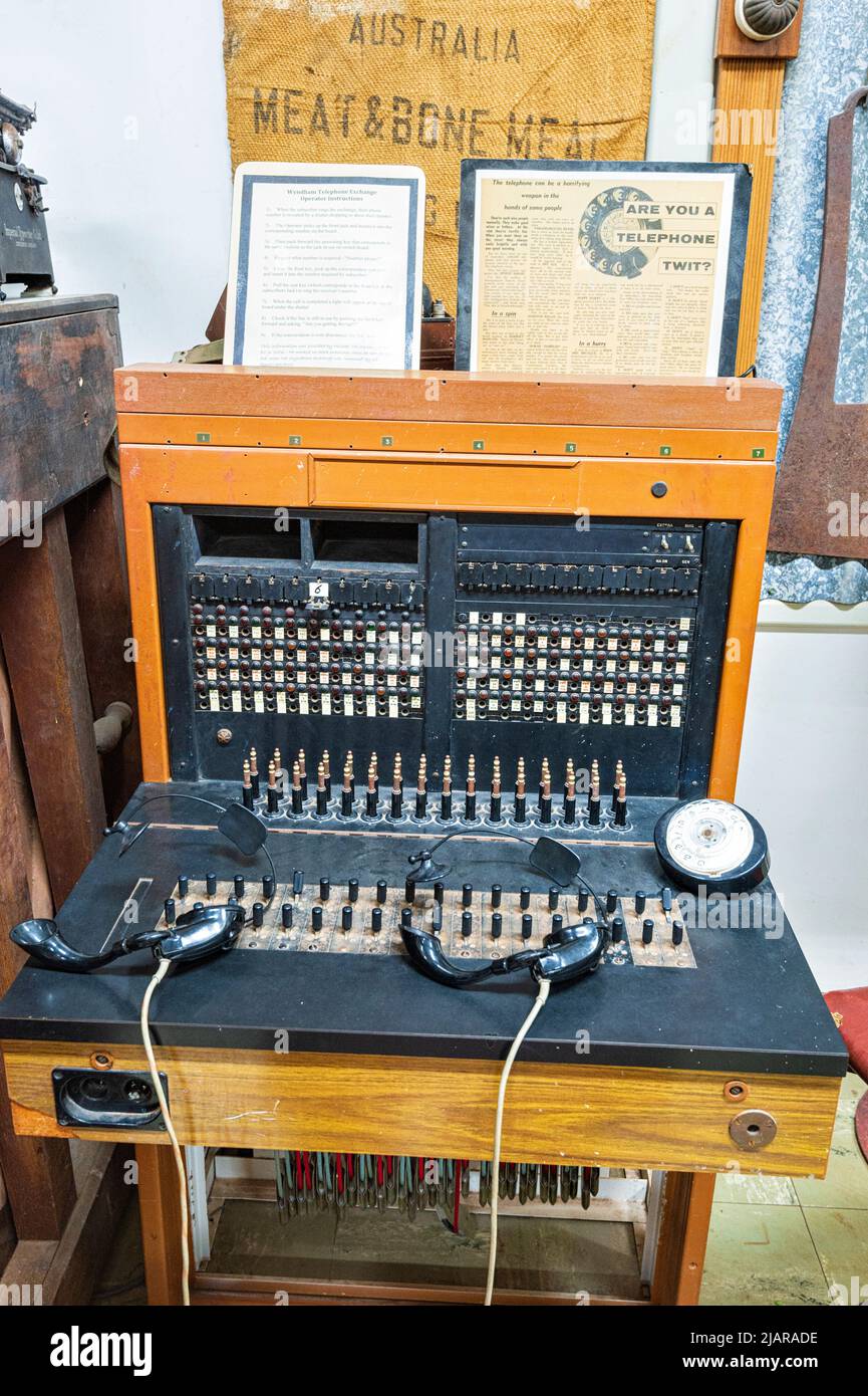 View of the old Wyndham Telephone Exchange in the historical Courthouse Museum, Western Australia, WA, Australia Stock Photo