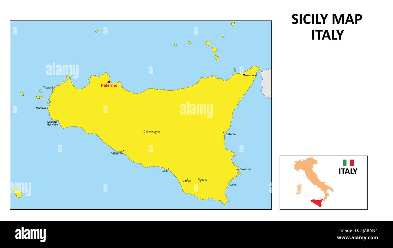 Sicily Map. State and district map of Sicily. Political map of Sicily with the major district Stock Vector