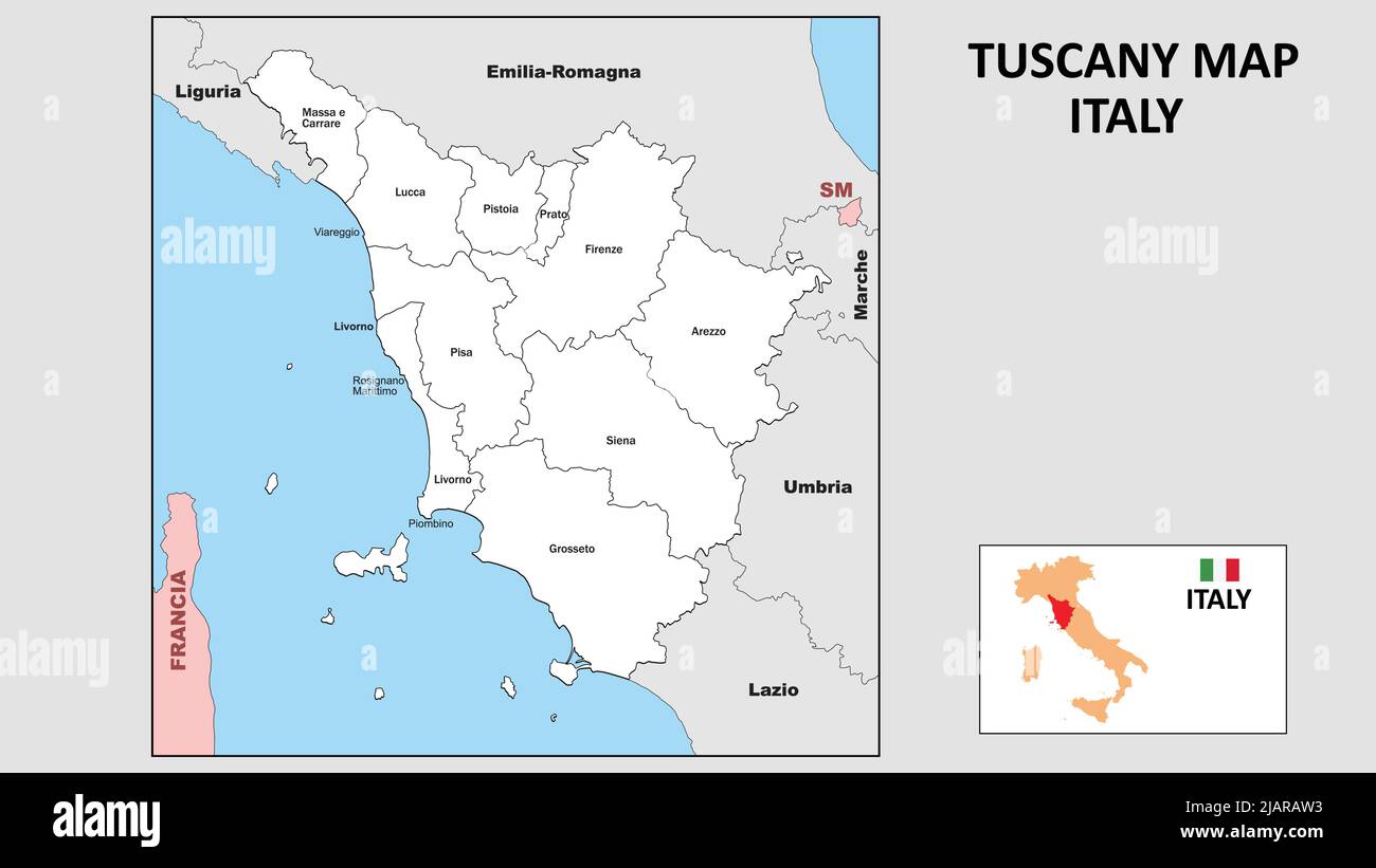 Tuscany Map. Political map of Tuscany with boundaries in white color Stock Vector Image & Art