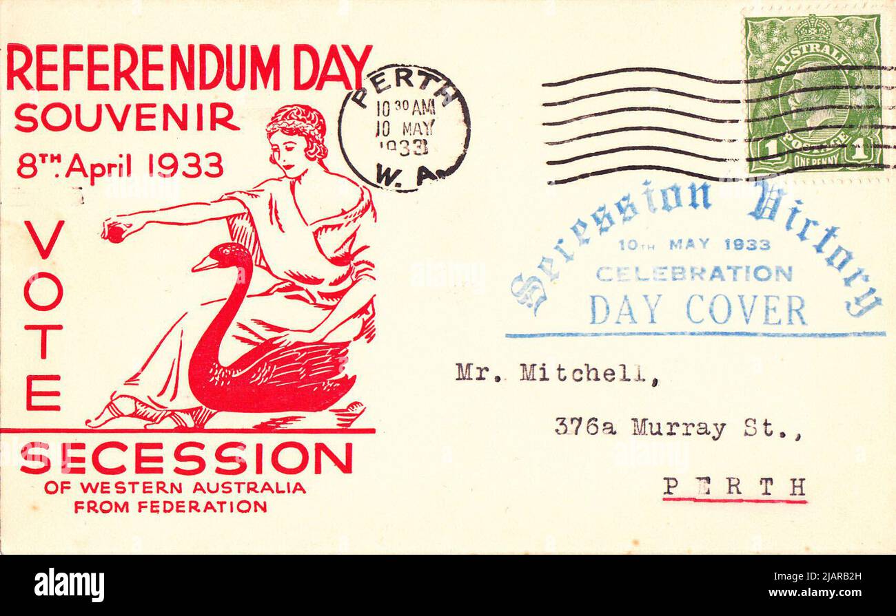 A souvenir envelope produced by S Mitchell marking the celebration of the secession referendum in 1933 Stock Photo