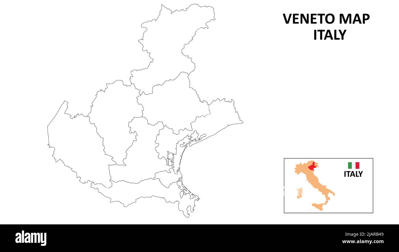 Veneto Map. State and district map of Veneto. Political map of Veneto with outline and black and white design. Stock Vector