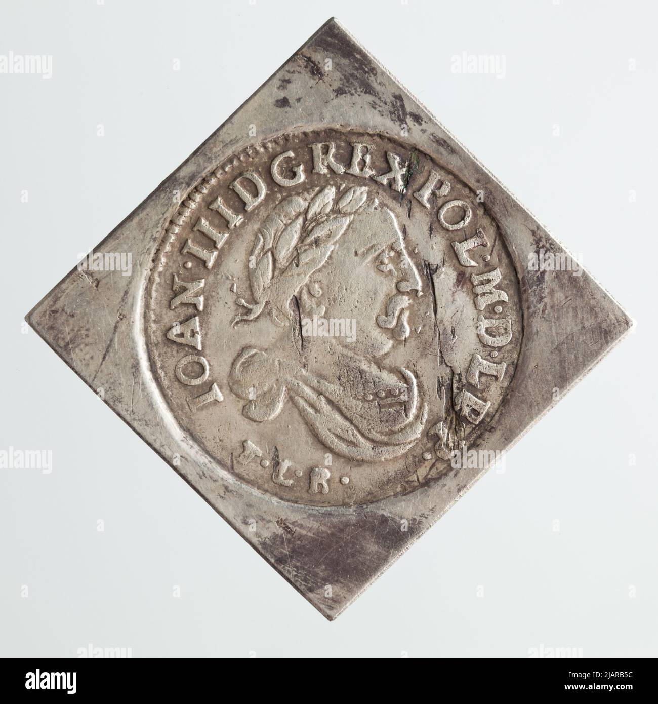 Falsification, clip  crown sixth of Jan III Sobieski with date 1761; XIX century Aronsohn, Elkan (1828–) Stock Photo