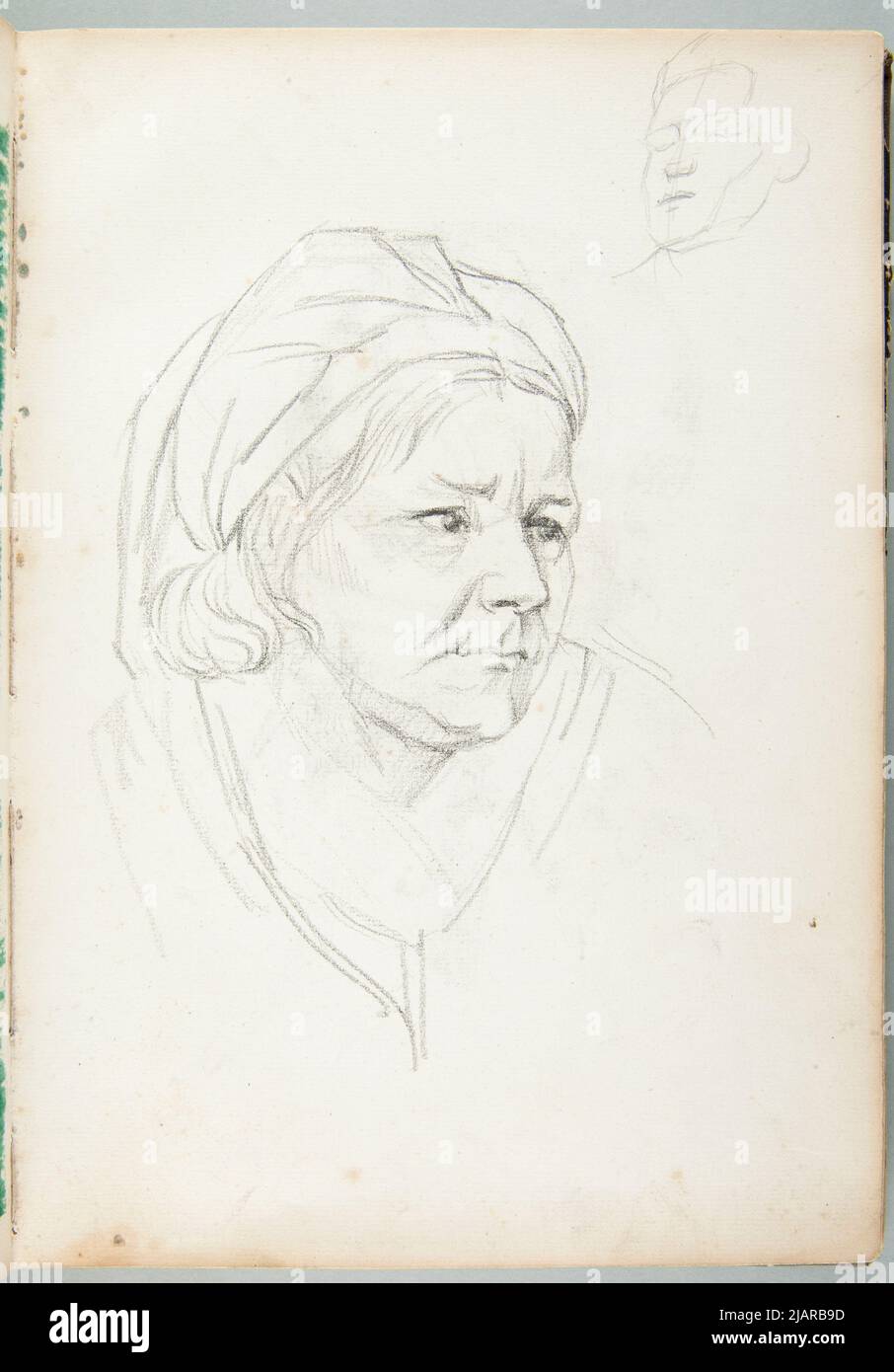 Sketchbook from the years around 1866 OK.1873  card No. 41 (no author's numbering)  three drawings  obverse: 1. Bust of an old woman in a sling on her head; 2. the face of a young man with his eyes closed in the approach EN Trois Quarts; Reverse: 3. Hangful sketch of the castle Łosik, Tomasz (1848 1896) Stock Photo
