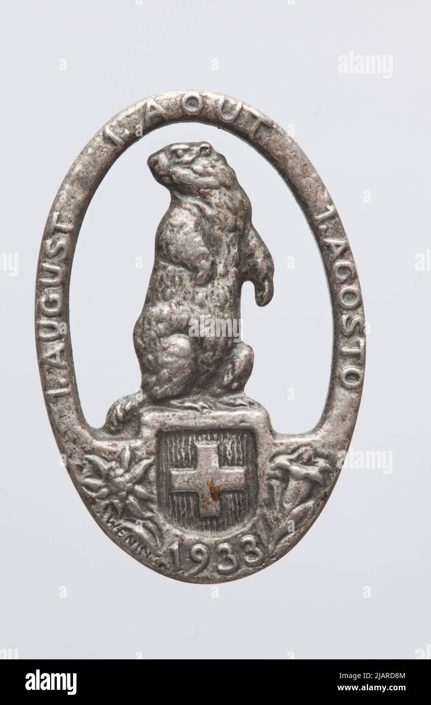 Badge: August 1, 1933  Switzerland National Day Huguenin Frères & Co Stock Photo