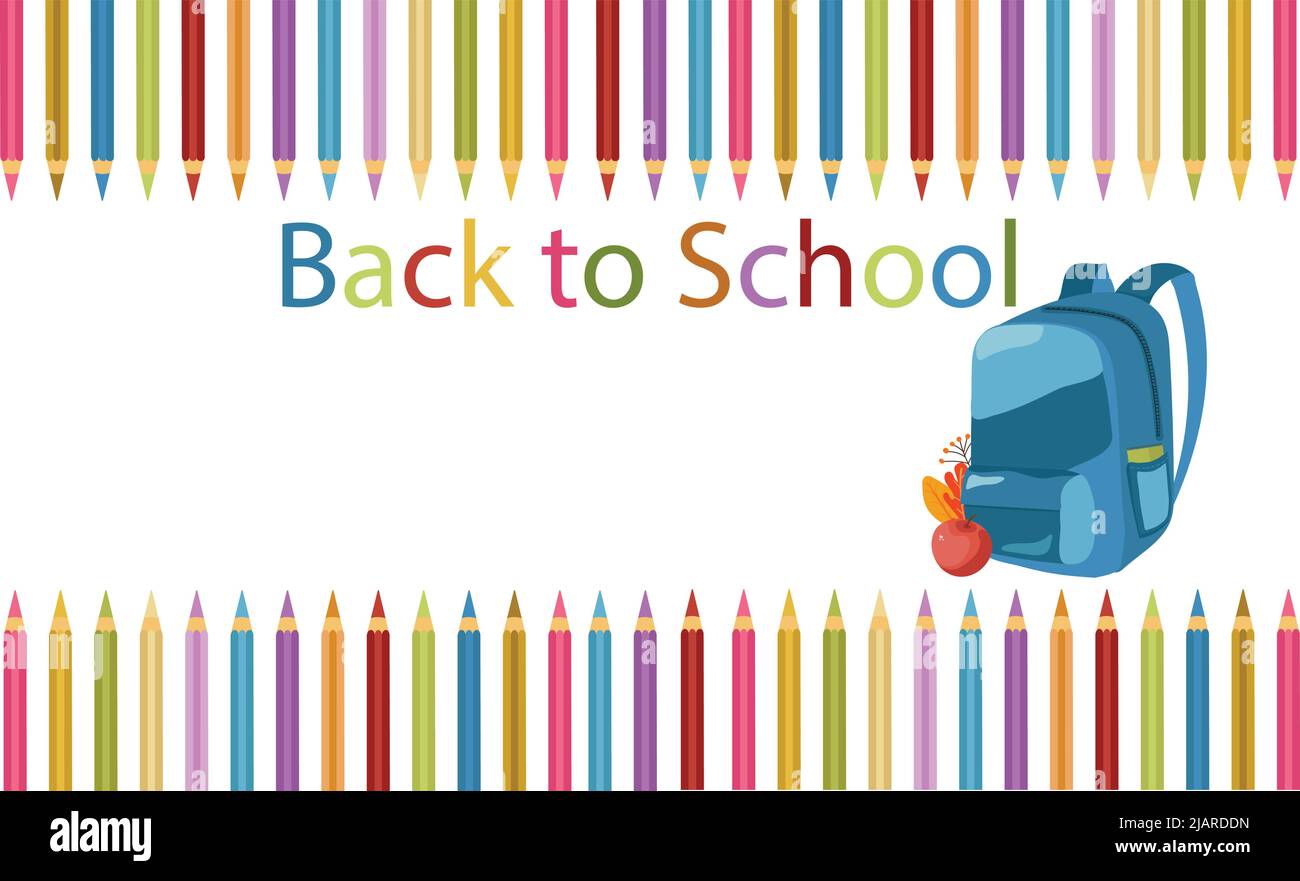 Back to School Background supplies, Perfect for Flyer, banner, poster on white Background. Stock Photo