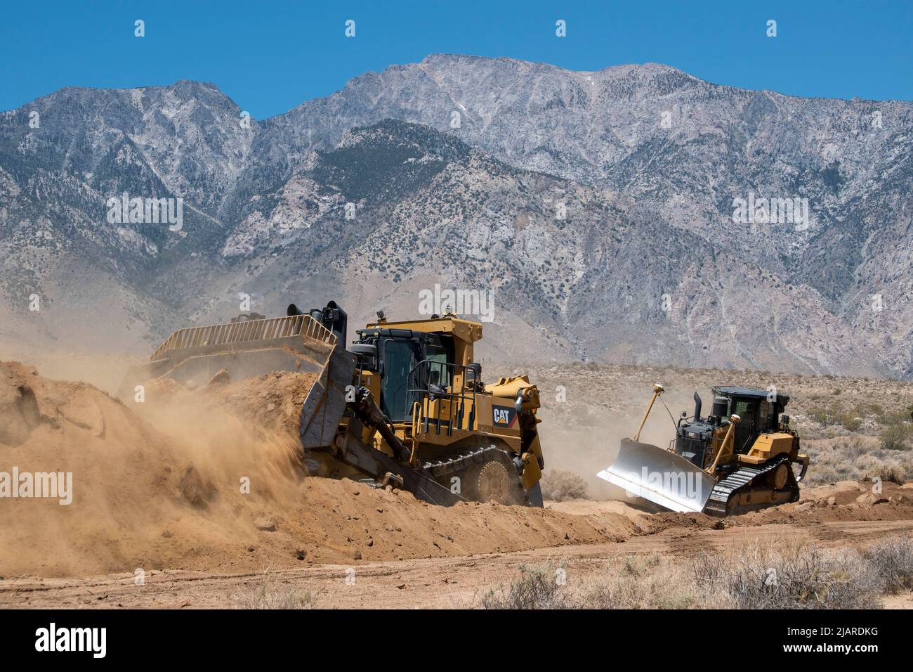 These bulldozers are working on a new road project near Olancha, Inyo ...