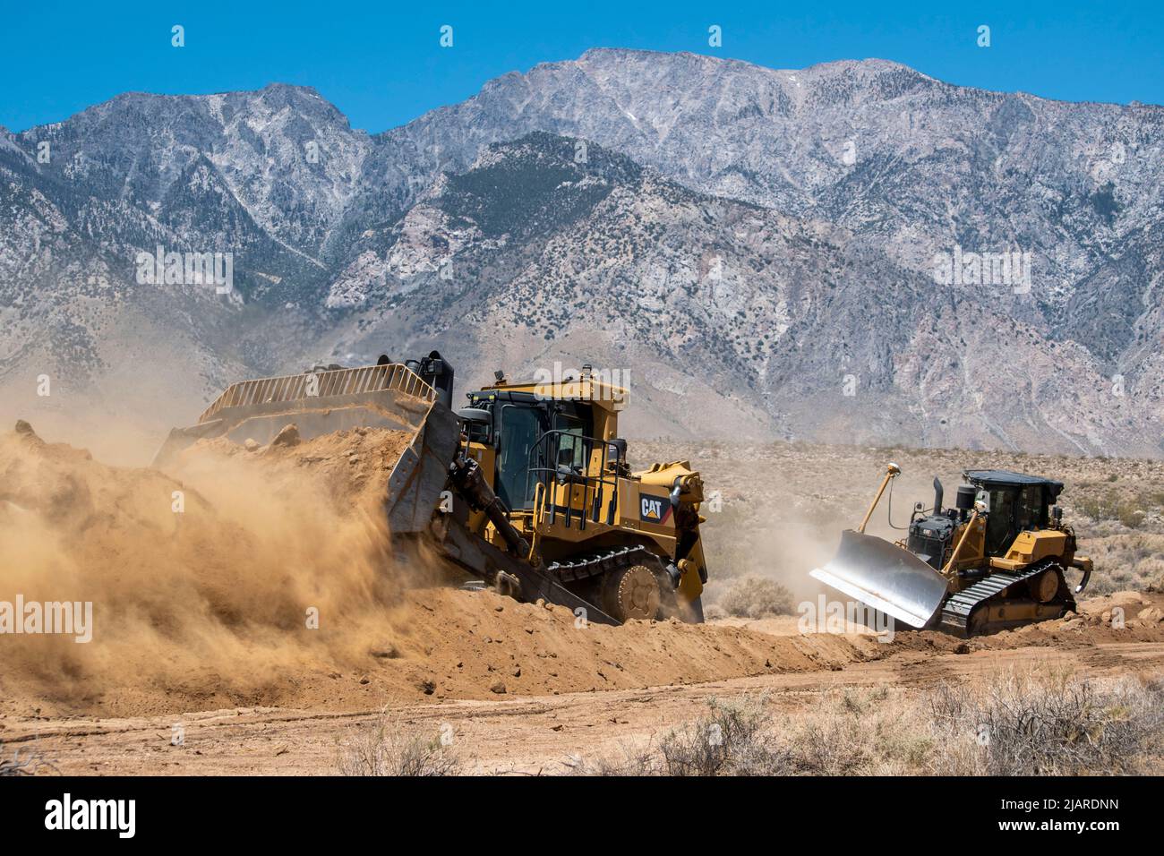 These bulldozers are working on a new road project near Olancha, Inyo ...
