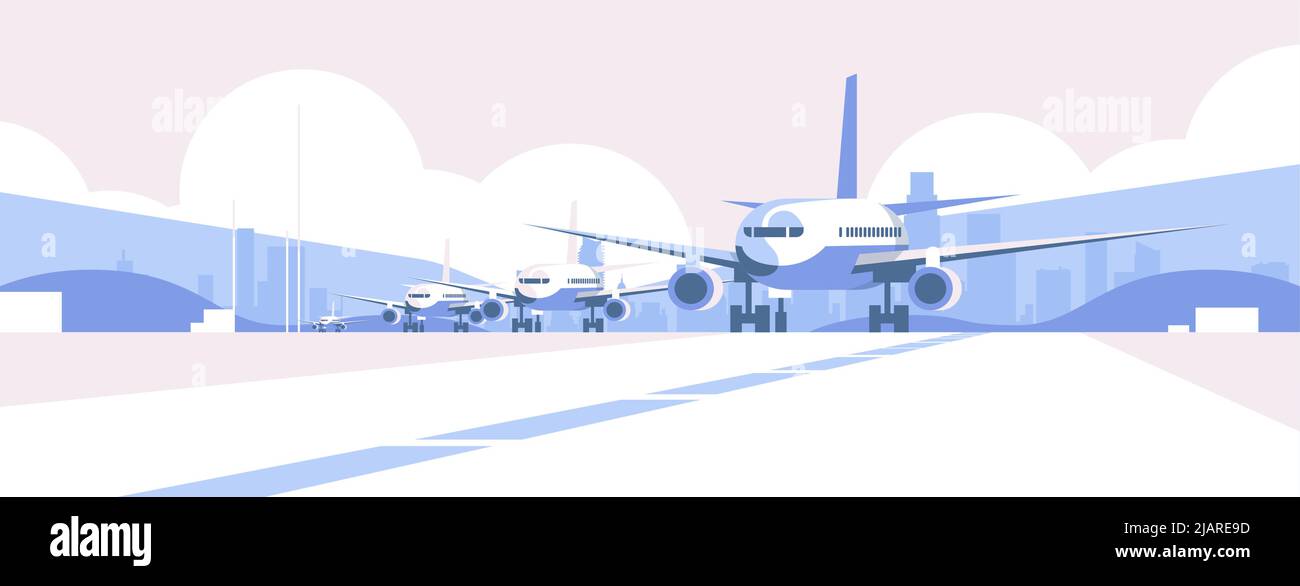 airport terminal with aircraft flying planes taking off international