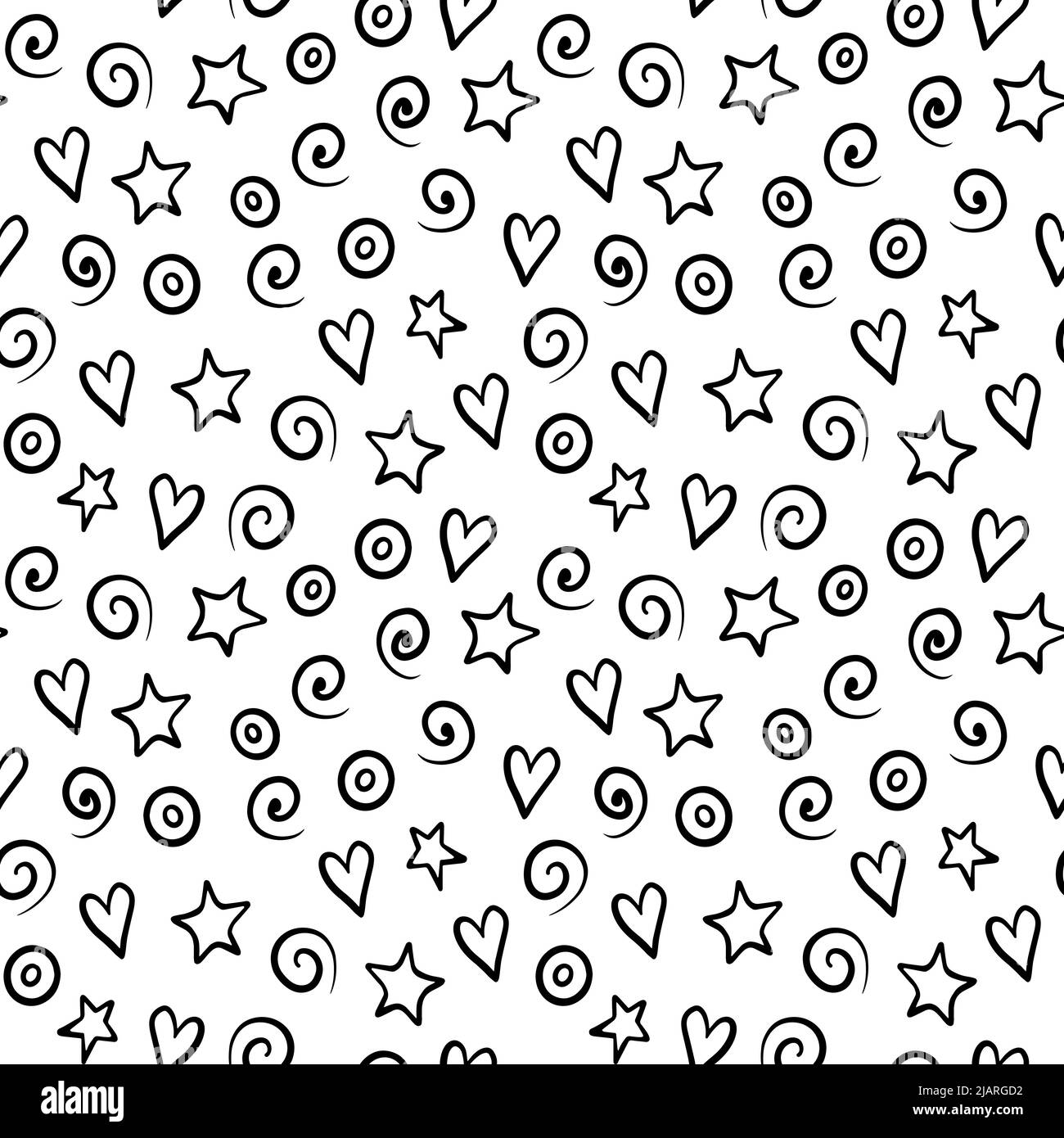 Seamless pattern with simple doodle elements. Black shapes on white ...