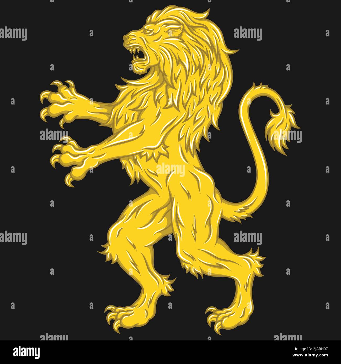 Rampant Lion vector design used as a heraldic symbol in the European Middle Ages Stock Vector