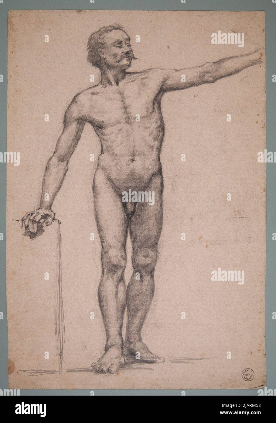Male act  double sided drawing; Verso: A man's head sketch unknown Stock Photo