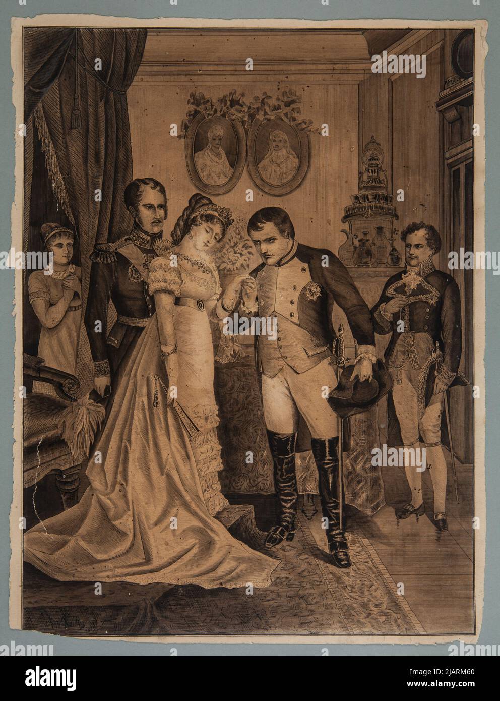 Napoleon Bonaparte with Józefina de Beauharnais (Marie Josèphe Rose Tascher de la Pagerie) Surrounded by the Court unknown Stock Photo