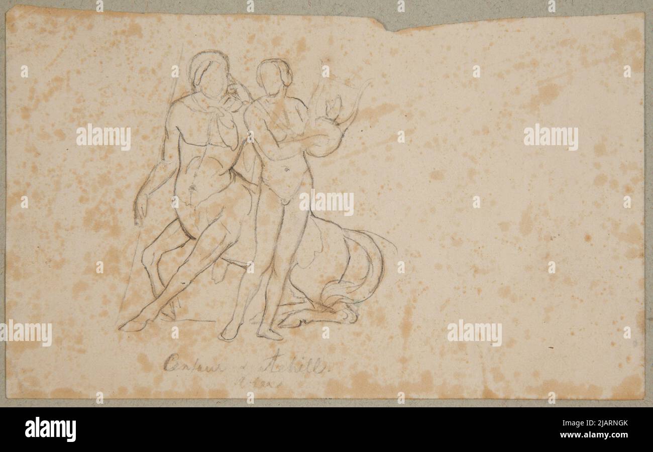 Centaur Chiron teaching Achilles playing in Lira (sketch) unknown Stock Photo