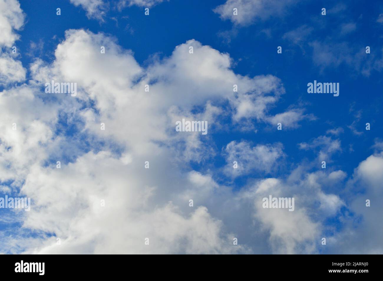 A bright blue sky with fluffy white clouds Stock Photo - Alamy