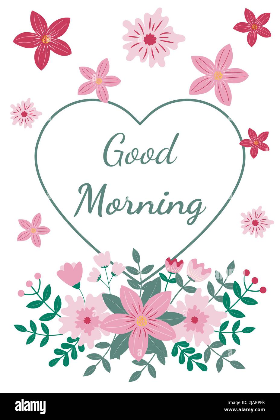 Good morning greeting card with floral ornament on white ...