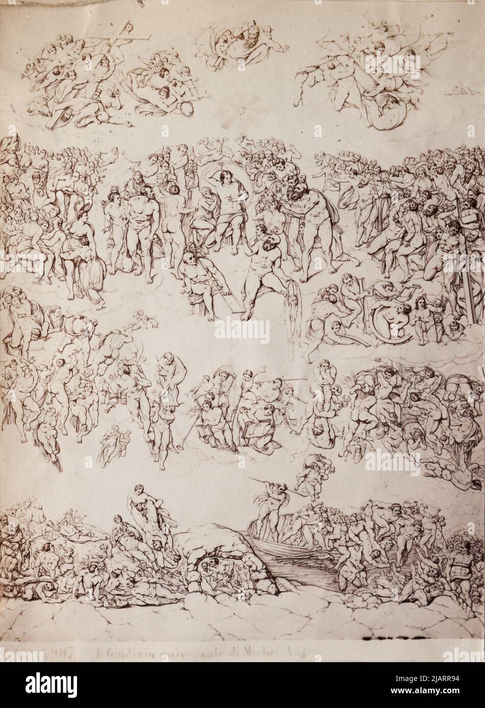 ROME  The Sistine Chapel  The Last Judgement  drawing sketch for a polychrome by Michelangelo Buonarotti Summer, Giorgio (Georg) (1834 1914) Stock Photo