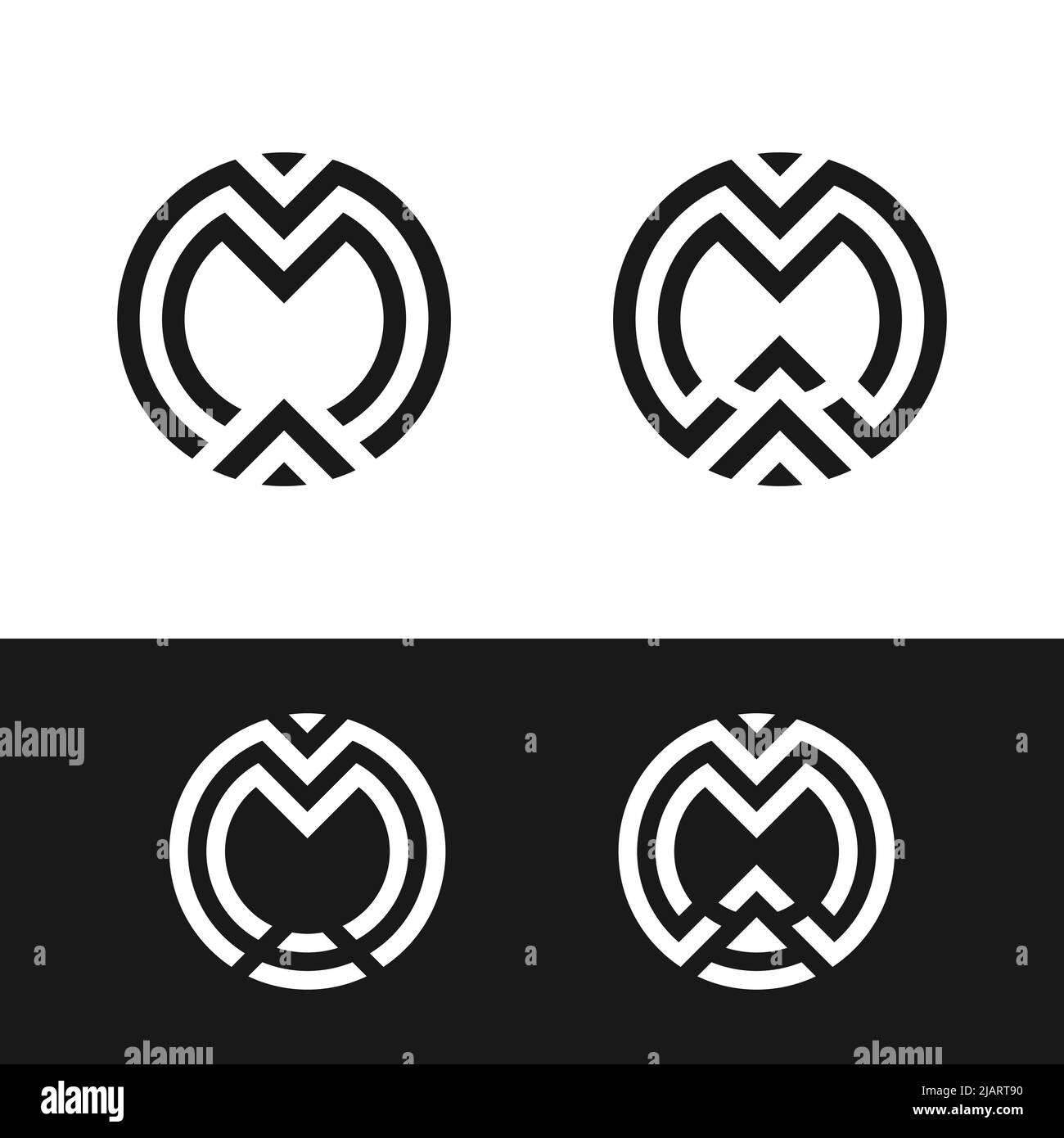 Set of Monogram Initial Letter M MM Circle in Simple Elegant Minimalist Luxury Unique Retro Vintage Hipster Logo Design Stock Vector