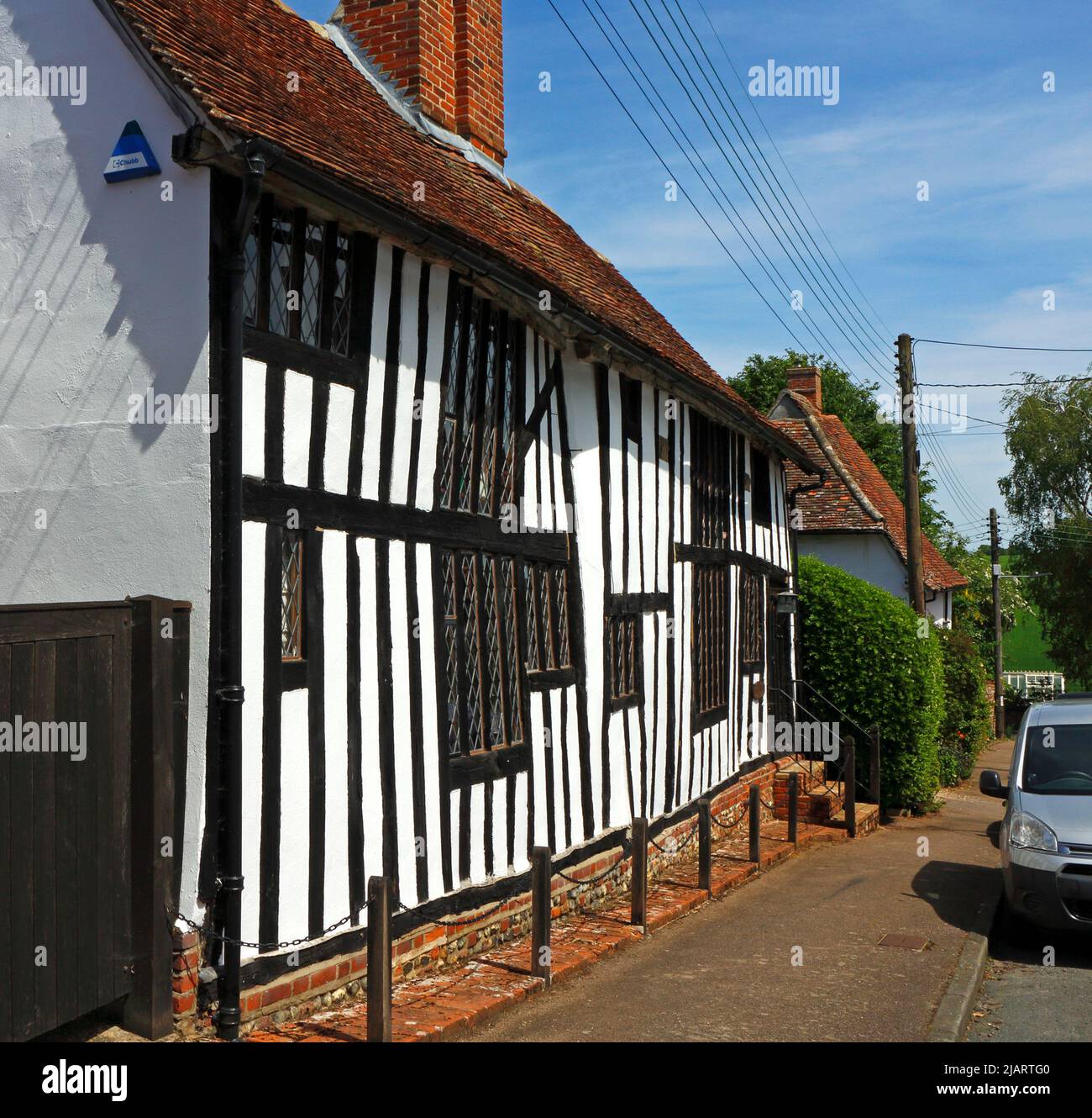 A fine example of a timber-framed medieval house in the well preserved village of Lavenham, Suffolk, England, United Kingdom. Stock Photo