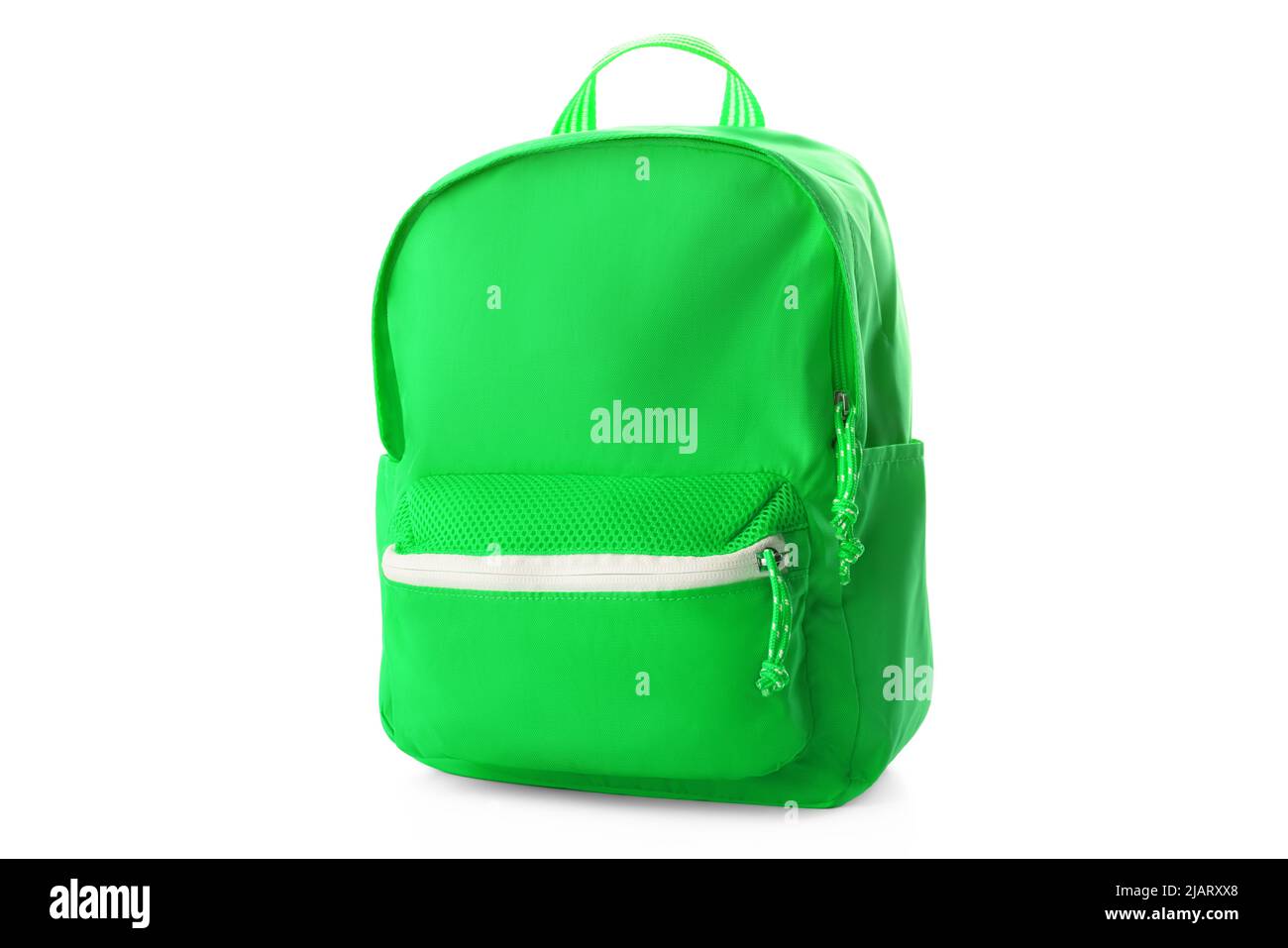 Green school backpack isolated on white Stock Photo