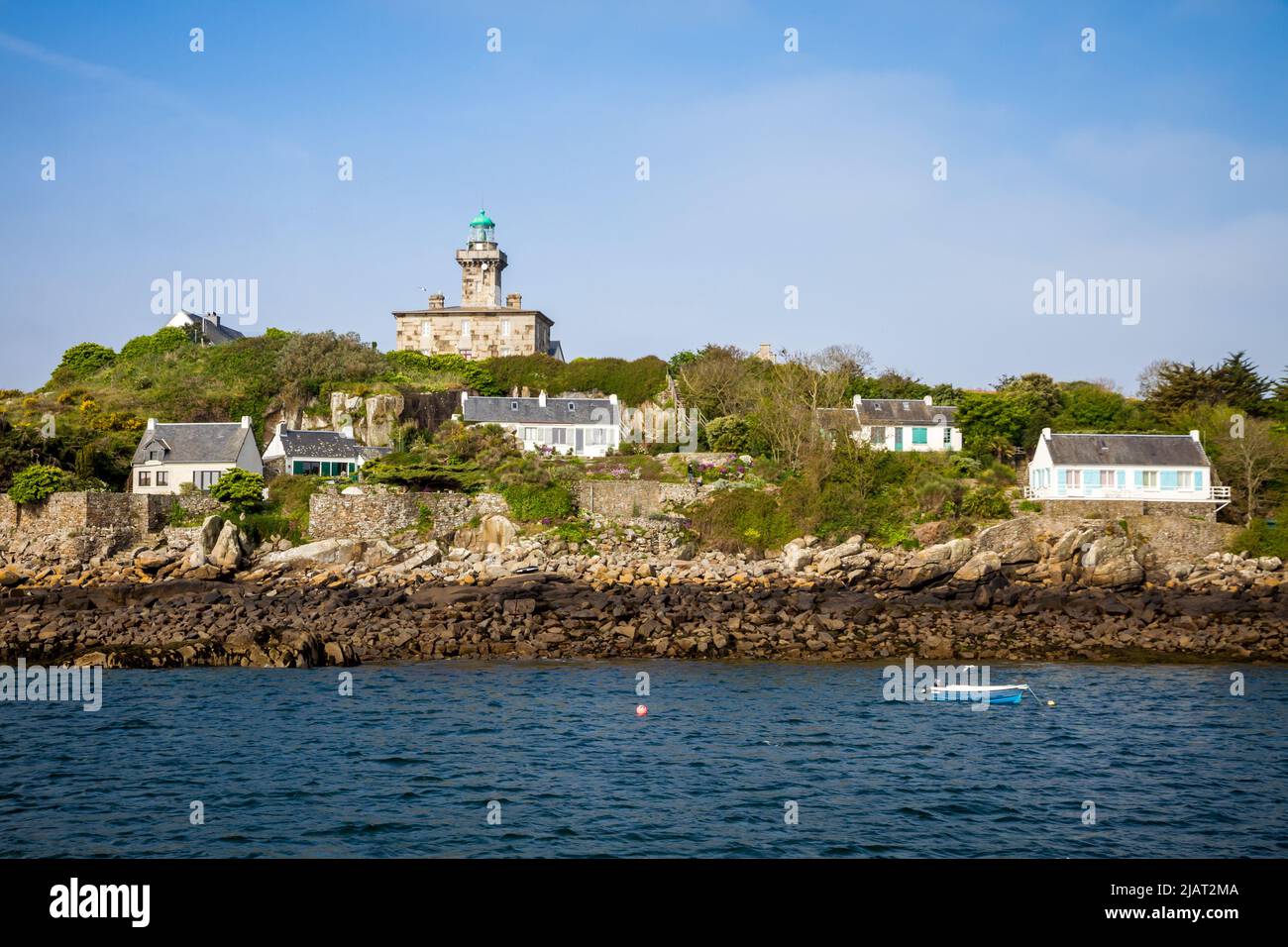 Chausey island coast and lighthouse in Brittany, France Stock Photo