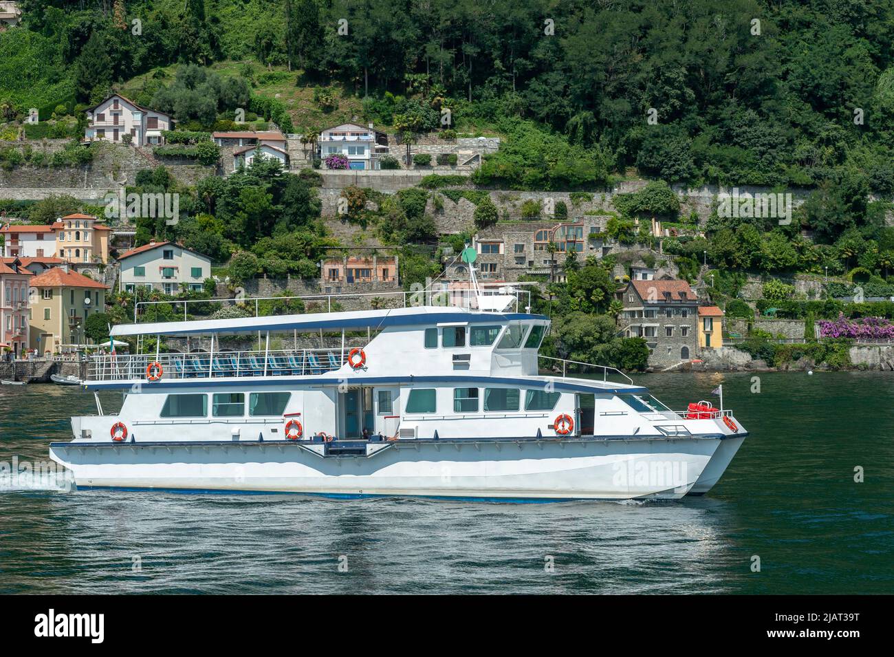 Tourist ship on Lake Maggiore, Cannero Riviera, Piedmont, Italy, Europe Stock Photo