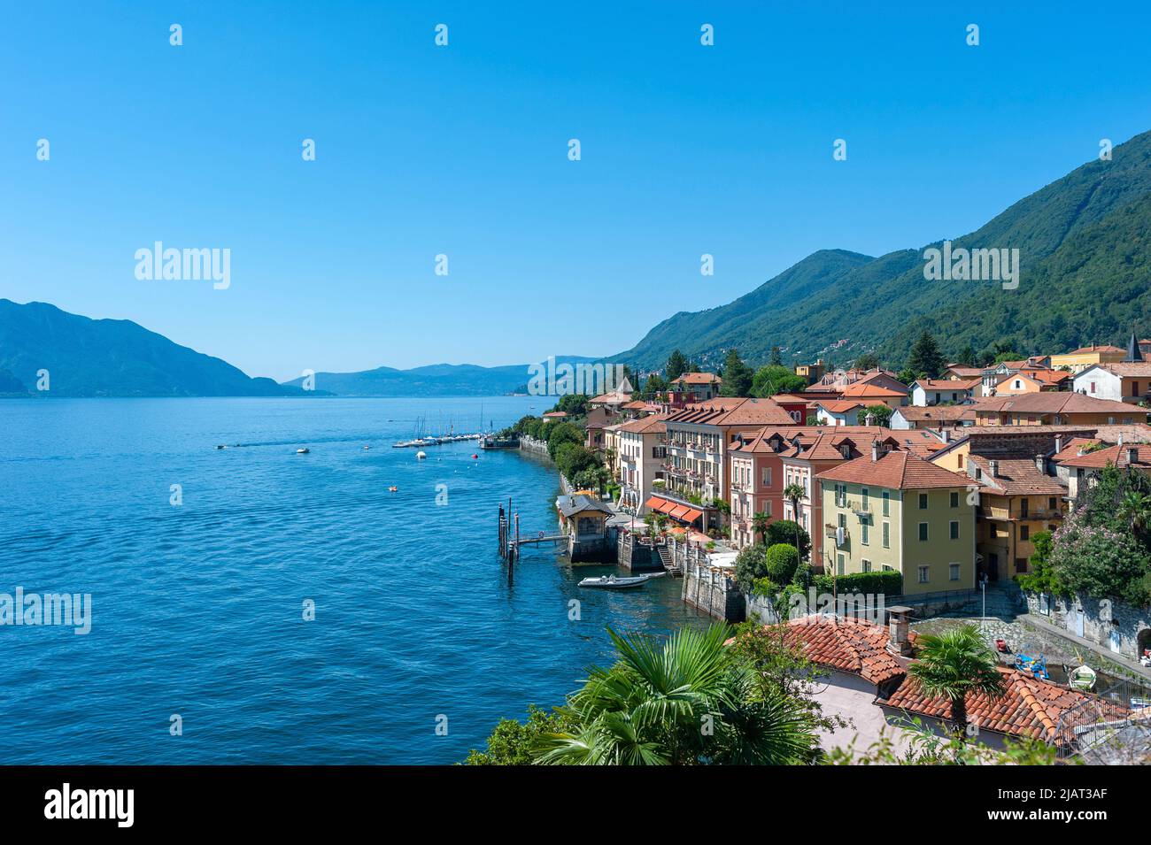 Landscape and cityscape of Cannero Riviera on Lake Maggiore, Piedmont, Italy, Europe Stock Photo