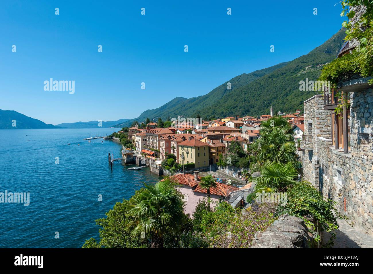 Landscape and cityscape of Cannero Riviera on Lake Maggiore, Piedmont, Italy, Europe Stock Photo