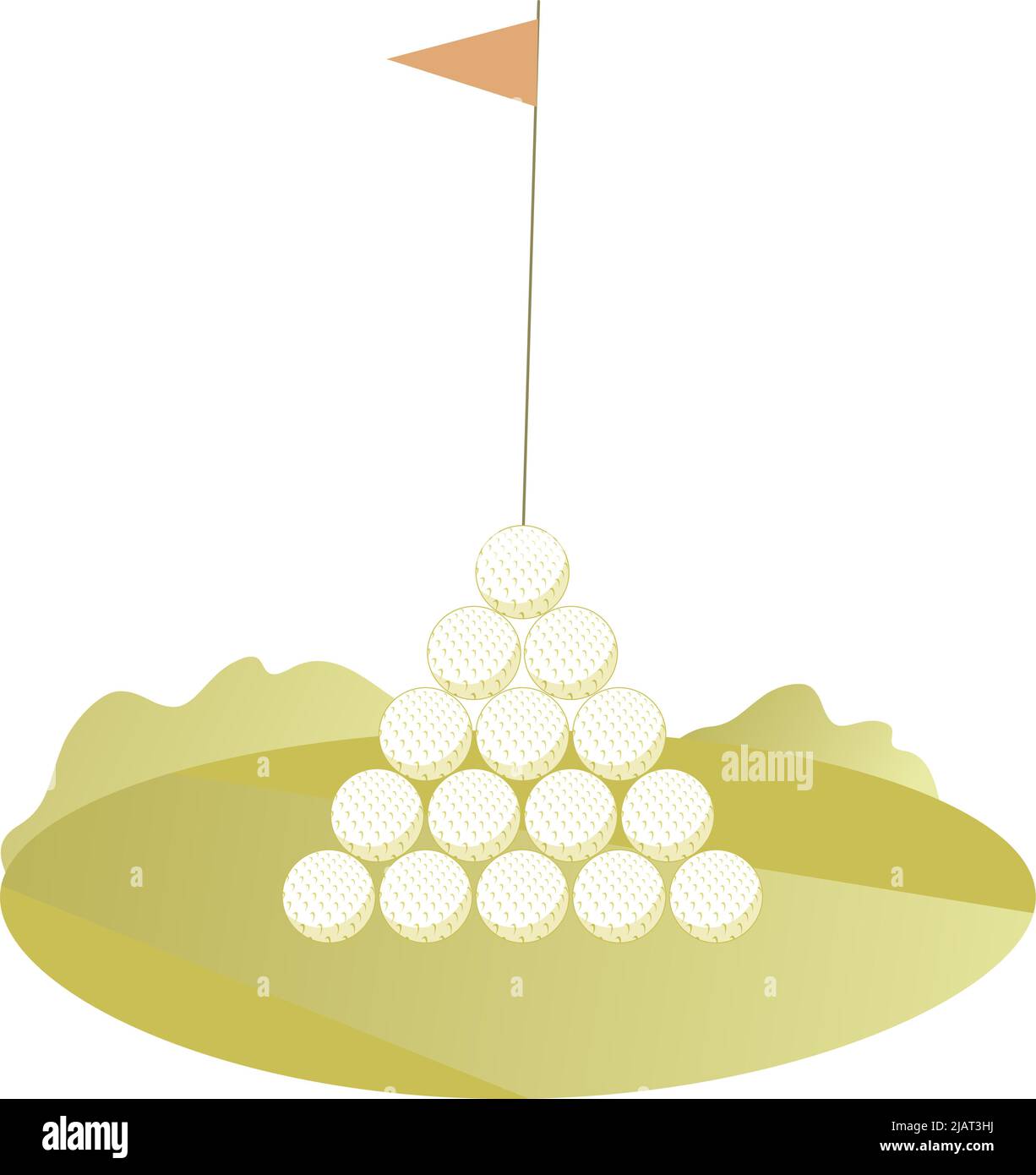 Golf balls pyramid. Pyramid of golf balls on the golf course Stock