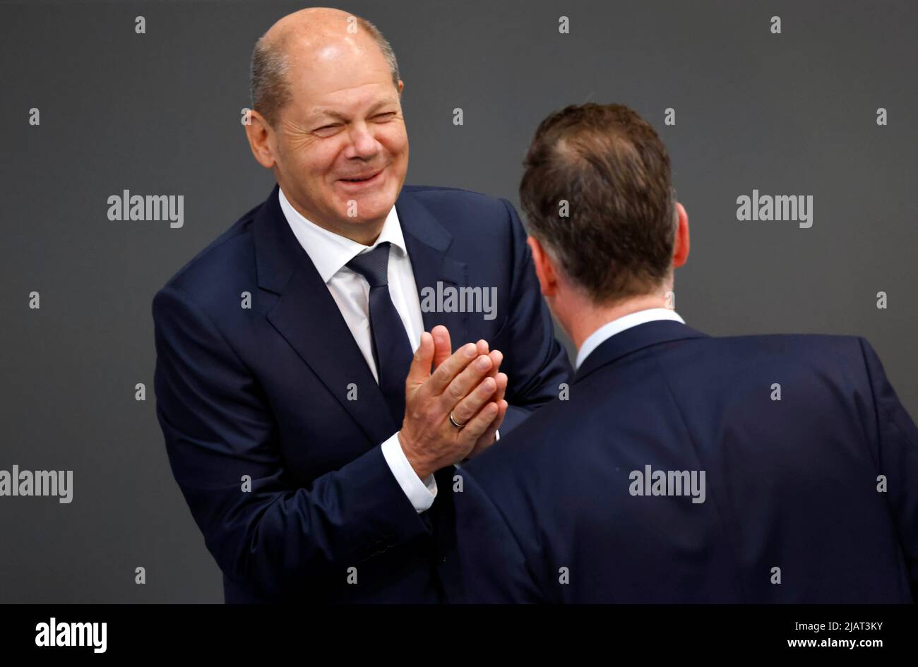German Chancellor Olaf Scholz attends a session of German lower house of parliament, Bundestag, in Berlin, Germany June 1, 2022. REUTERS/Hannibal Hanschke Stock Photo